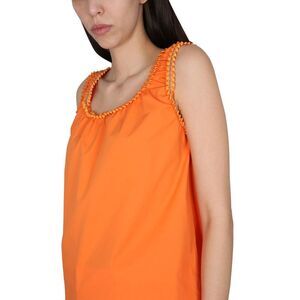 BOUTIQUE MOSCHINO Sleeveless Pom-Pom Trim Top Women ORANGE T-Shirts & Tops
